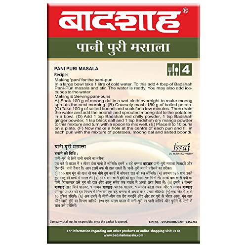 Image of Badshah Pani Puri Masala Powder - 50 g | Blended Spice Mix | Golgappa /Puchka Masala Powder | Instant Pani Puri Masala | No Artificial Flavour & Colour