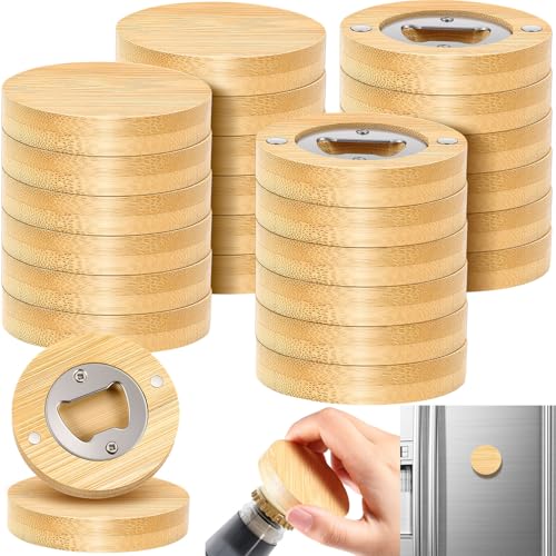 Vesici 24 Counts Magnetic Bottle Opener 2.5In DIY Bamboo Round Sh...