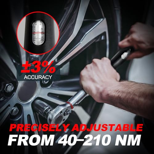 Hairich Drehmomentschlüssel Auto 1/2 Zoll, 40–210 Nm, ±3% Genauigkeit – Präziser Torque Wrench mit Sichtfenster für Auto- &… – Ansicht 3