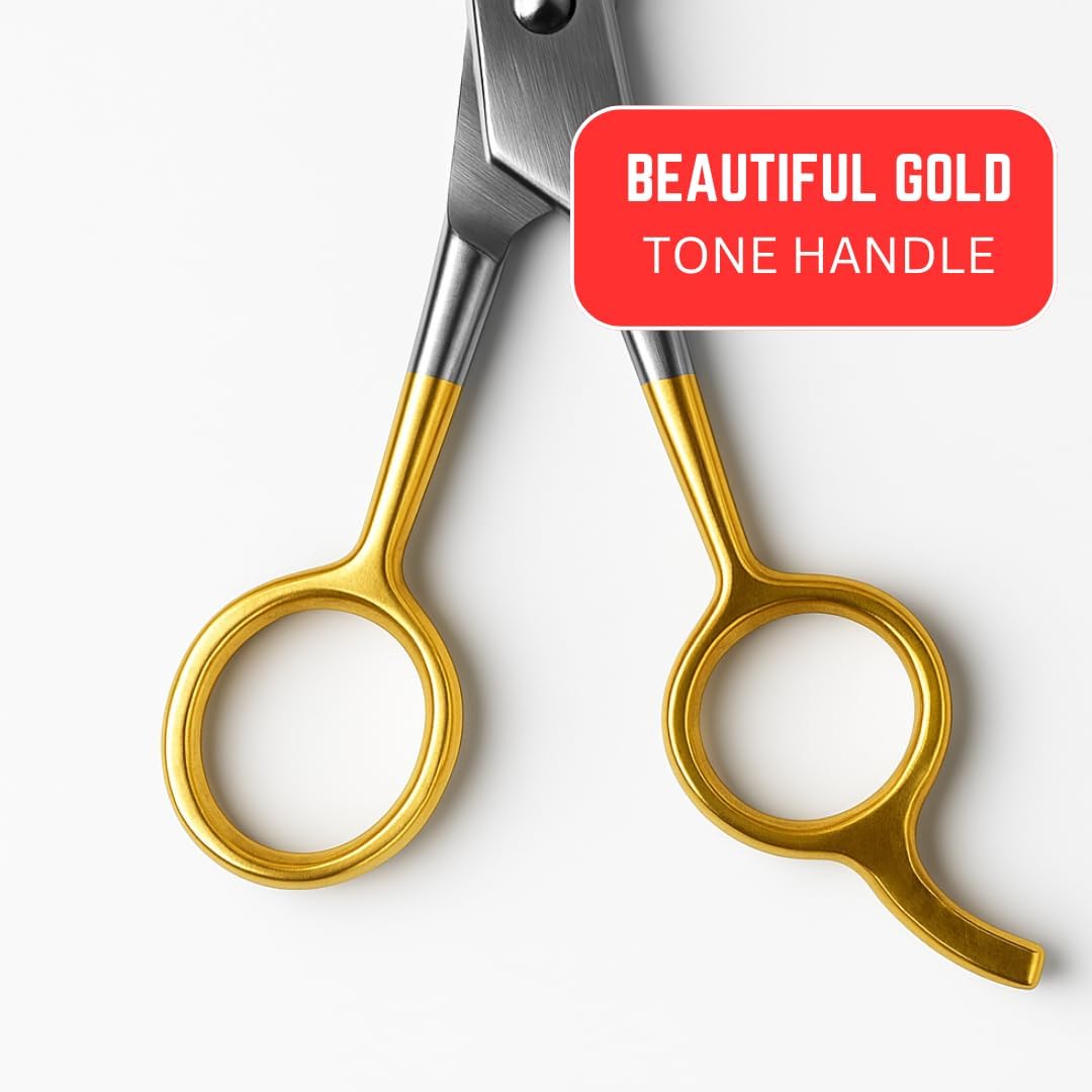 KUTZ 5.5" (14 cm) Ice-Tempered Stainless Steel Barber Scissors | Golden Finger Holes & Lever | Extra Sharp 2.25" (5.7 cm) Blades | Precision Grooming image 5