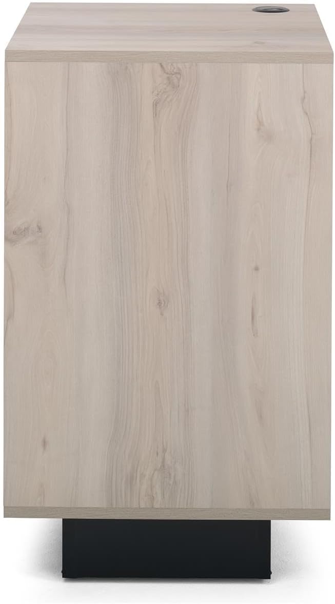 Displays2go Rustic Wood Host Stand with Cord Management & Adjustable Shelves – Coastal Grey Finish (CSTCW)