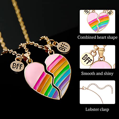 2 Pieces Half Heart BFF Necklace, Friendship Necklaces Best Friends Forever Rainbow Colored Mermaid Tail Pendant Friendship Gifts for Girls Women4