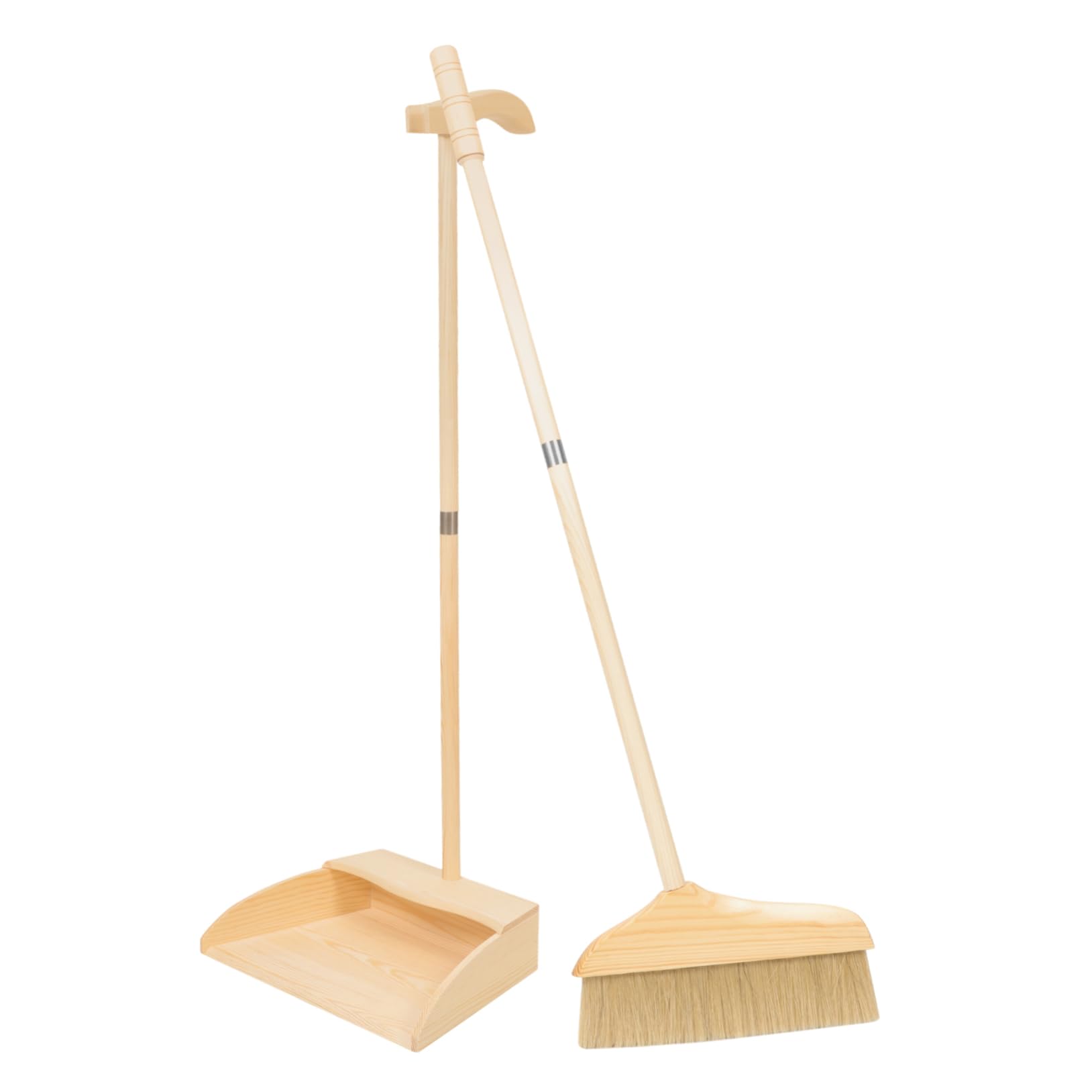 Escoba y Recogedor de Madera Cerdas Suaves, Mango Largo y Resistente al Desgaste, Adecuado para Limpieza del Hogar, Garajes y Exteriores