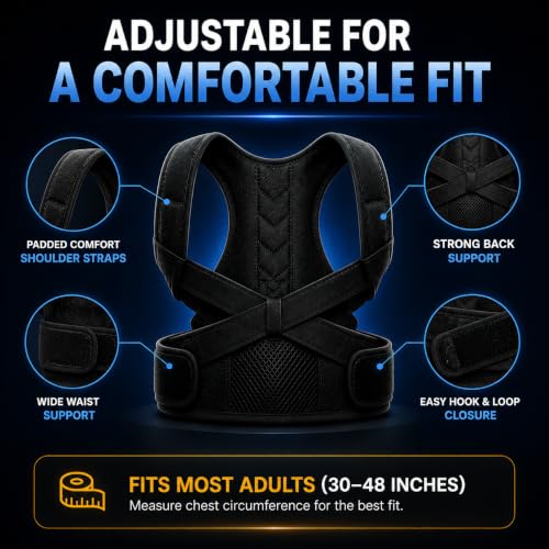 Image of PulGos Posture Corrector Belt for Men & Women | Adjustable Back Brace for Posture Correction and Spine Support | Comfortable Daily Wear for Back, Neck and Shoulder Relief | Universal Size 30-48 Inches