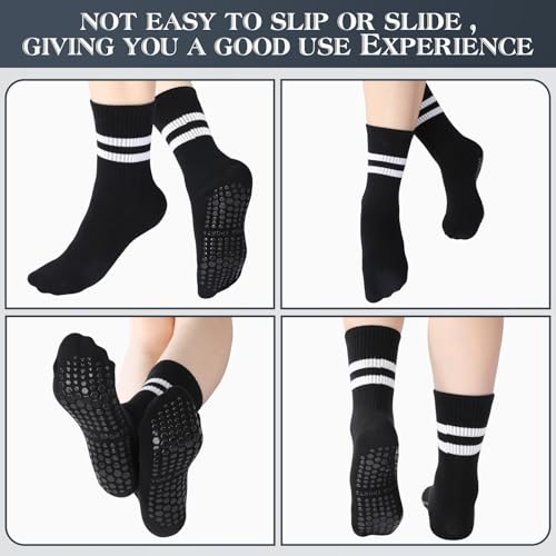 Jspupifip 4 Pairs Pilates Grippy Socks for Women, Long Non Slip Yoga Socks with Grips Crew Socks for Pilates Barre Hospital3