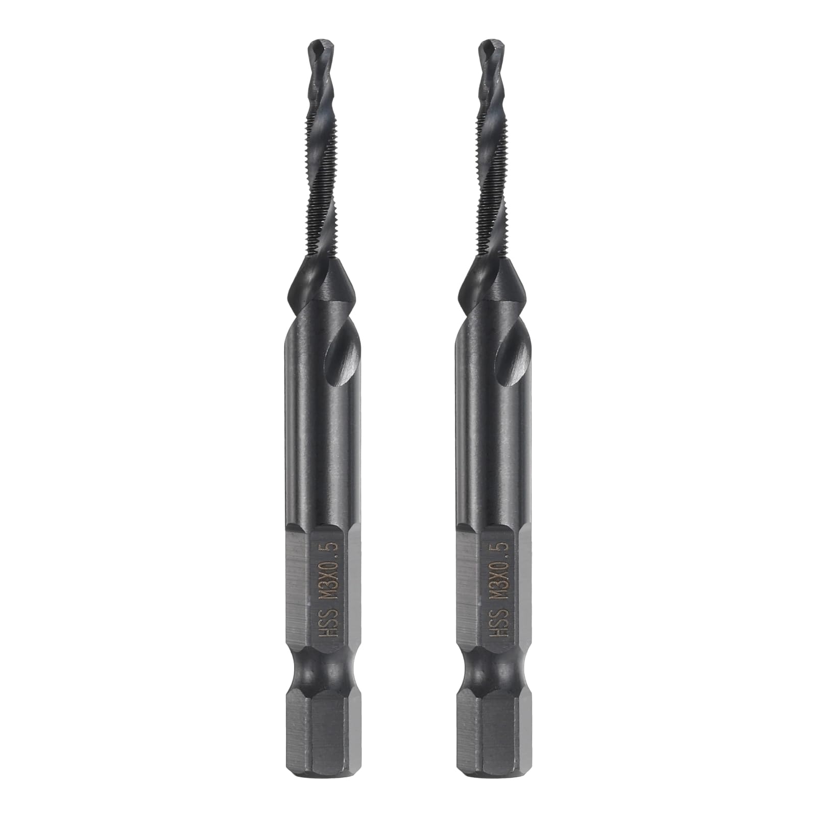QUARKZMAN 2pz Trapano Maschio Combinati Metrici M3 x 0.5 Filettatura 1/4" Esagonale Rivestiti Nitruro Punte Filettatrici Acciaio Alta Velocità 4341 Kit Attrezzi