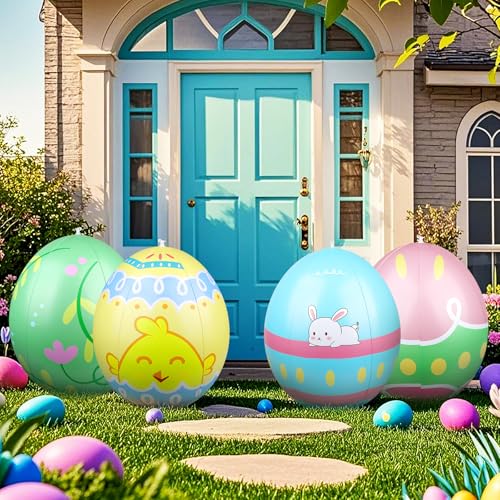 Larber 4 Piezas 60cm Hinchables Huevos De Pascua Al Aire Libre Hinchable Pvc Huevos De Pascua Huevo De Pascua Inflable Para La Caza Del Huevo Yard Garden Outdoor Decorations 4pcs