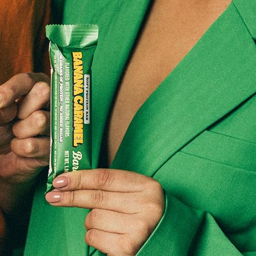 Image of Barebells Soft Protein Bars Banana Caramel - 12 Bars (1 pack of 12) - Protein Snacks with 16g of High Protein - Fluffy Chocolate Treat with 2g of Total Sugars - Soft Protein Snack & Breakfast Bars