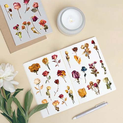 Image of Transparent Flora Scrapbook Stickers Aesthetic Flowers Stickers(ROS) | Transparent & Waterproof Sticker for Scrapbook Journal Water Bottle Kindle, DIY Crafts, Party Supplies