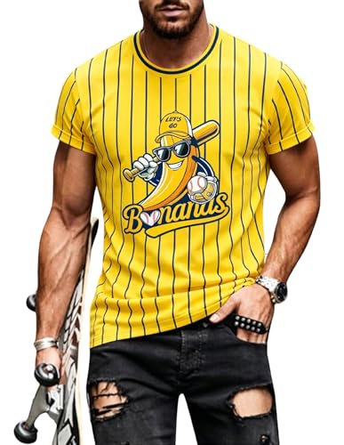 Baseball Jersey Men Funny Banana Shirt Stripe Crew Neck Short Sleeve Tee Game Day Fan Graphic Tops