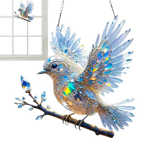 Tisujune Rotkehlchen Deko,Realistische Künstliche Vögel | 2D Acryl Sonnenfänger Figuren Deko Skulpturen Für Fensterdekoration Wohnzimmer Und Draußen Garten