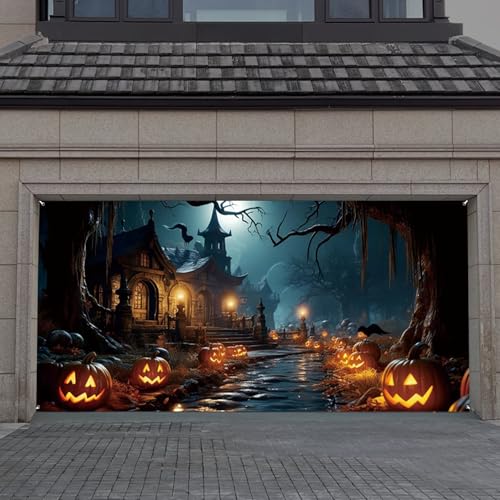 Pancarta para puerta de garaje de Halloween resistente a la decoloración con ojales 5