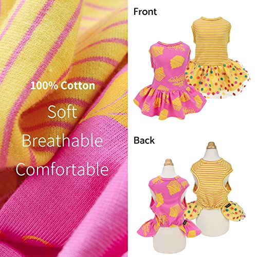 Fitwarm 2 Pack Happy Birthday Dog Tulle Dress, Cupcake Polka Dot Dog Clothes For Small Dogs Girl, Pet Cat Outfit, 100% Breathable Cotton, Pink, Yellow, Xs #TOP3