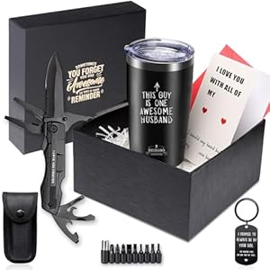 Gifts For Husband – Premium Insulated Tumbler & Multi-Tool Pocket Knife Set with Keychain & Greeting Card – Perfect Best Gifts,Anniversary, Birthday Gift for Him – Mens Wedding Keepsake Box