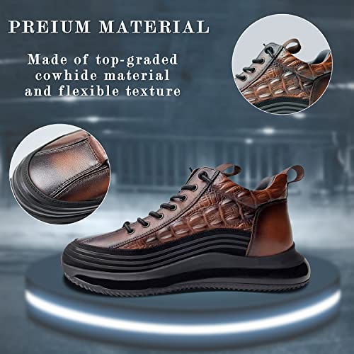 JishinGal Men's Slip-on Leather Sneakers Non-Slip Casual Fashion Height Increasing Cowhide Crocodile Print Sneakers3