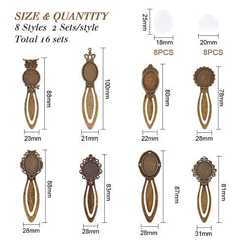 PandaHall Elite 16 Sets 8 Stijl Antieke Bronzen IJzeren Bladwijzer Cabochon Instellingen Met Ronde & Ovaal Totaal 16… - Image 3