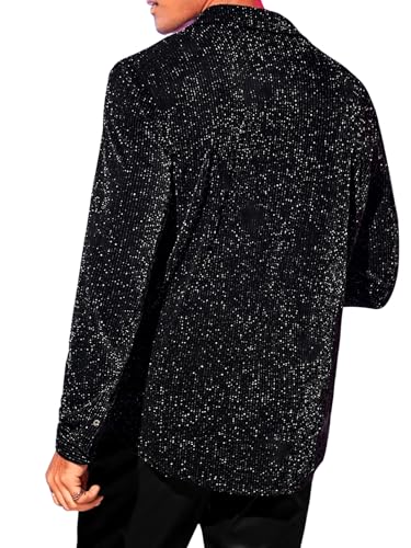 Verdusa Men's Glitter Shirts Long Sleeve Collar Button Down Party Shirt Top2