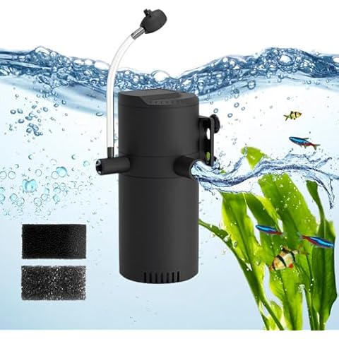 VCRAZE 2-Stage Internal Aquarium Filter 135GPH Turtle Filter in-Tank Filter Dual Water Outlet & Aeration, Fish Tank Filter Turtle Tank Filter for 10-40 Gallon Tanks Cover