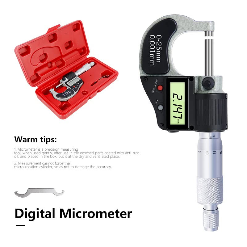 Mikrometr, Caliper 0,001mm Mikrometr cyfrowy 0-25 mm Elektroniczny zewnętrzny Chromowane narzędzia pomiarowe zacisków