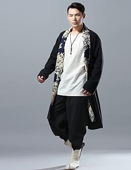 Ystylee Mens Long Kimono Jacket Cardigan Open Front Dragon