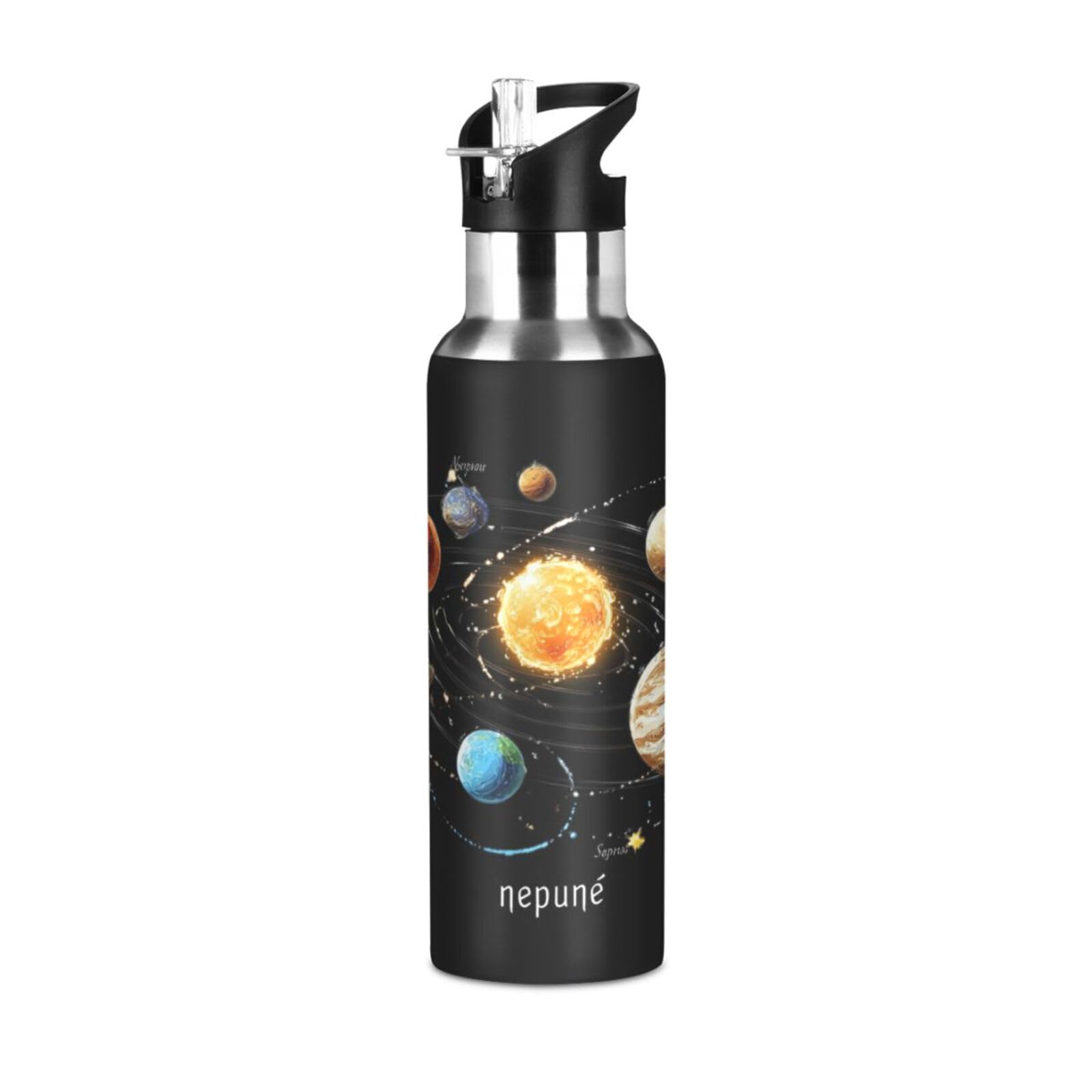 Kcldeci Solar System Galaxy Sports Water Bottle 20 Oz Straw Lid Leak Proof Vacuum Insulated Stainless Steel Water Bottles Hot Cold Double Walled
