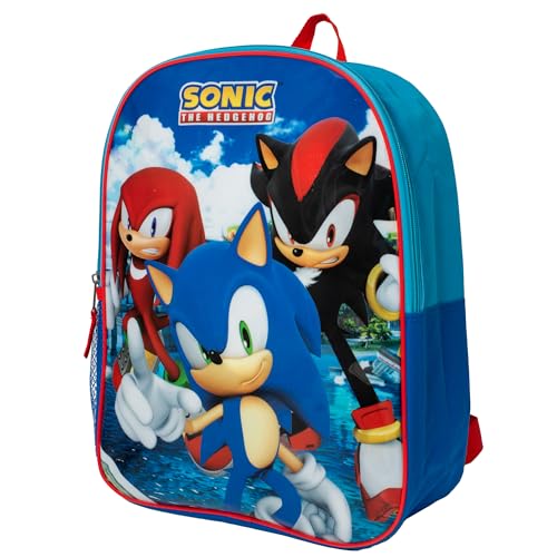 AI ACCESSORY INNOVATIONS Sonic The Hedgehog Kids Backpack, Sonic, Knuckles, Shadow 15" School Bag for Girls & Boys, Blue2
