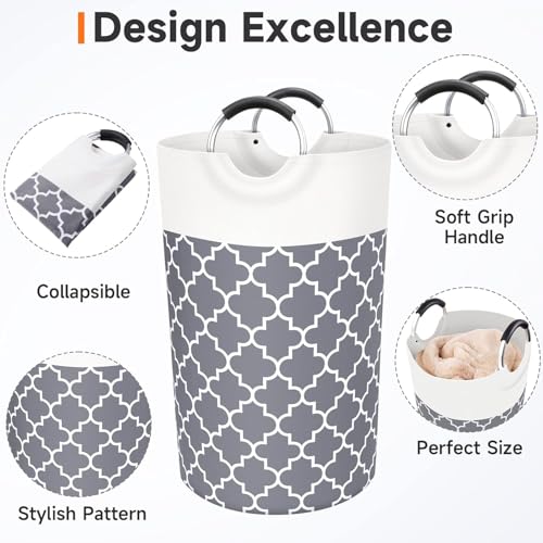 Image of 82L Large Laundry Basket, Collapsible Laundry Bag, Freestanding Tall Clothes Hamper, Foldable Washing Bin (GREY 1)