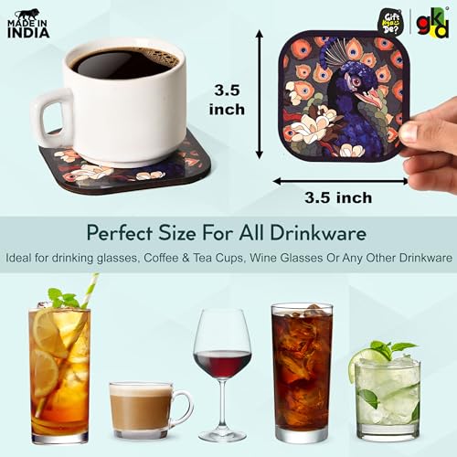 Image of Coaster Set of 4 MDF Wood with Marble Theme Design | Decorative Wooden Coasters for Tea Cups, Coffee Mugs & Glasses (3.5 x 3.5 inch) | Eco-Friendly (Glossy Bird, 3.5)