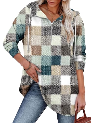 onlypuff Women Hoodie Pullover Trendy Quarter Zipper Lapel Sweatshirts Drawstring Cute Hooded Tunic Tops with Side Pockets