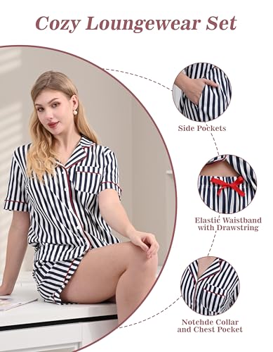 Image of NAP BOUND 100% Cotton Pajamas for Women Sets 2 Pieces Pjs Button short sleeves with Pockets Soft Sleepwear Loungewear XS-XXL