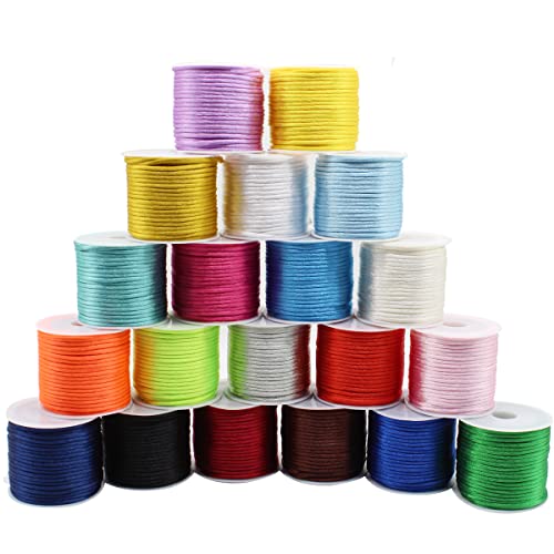 2mm Nylon Rattail Satin Silk Trim Cord 20 Colors 218 Yards Beading String for Friendship Bracelets Necklaces Jewelry Making Chinese KnottingArts and Crafts (218) Blue green white (zgjx-02)