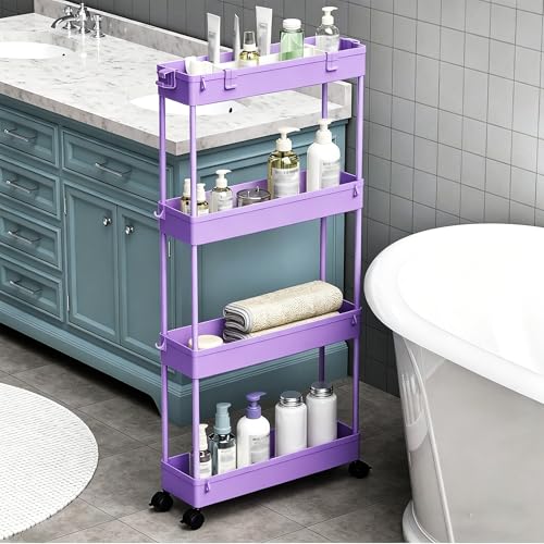 Image of SPACELEAD 2-piece Set Slim Storage Cart 3 Tier,Bathroom Organizer Rolling Utility,Mobile Shelving Unit Slide Out for Office, Kitchen, Laundry Room & Narrow Places