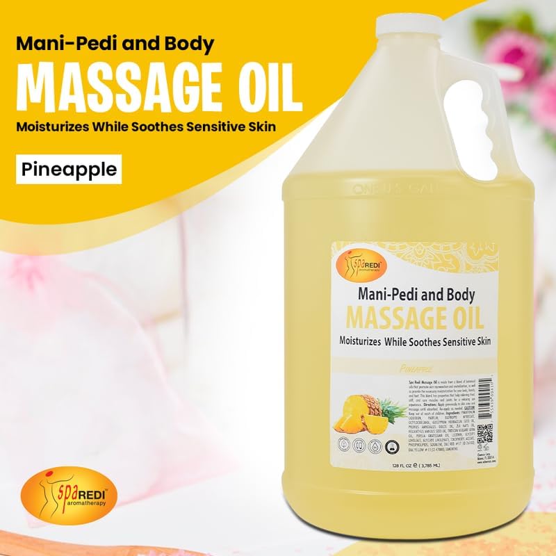 SPA REDI - Massage Oil, Pineapple, 128 Oz - Professional Pedicure, Manicure, Full Body Massage Therapy, Made with Almond Oil, Cotton Seed Oil, Sunflower Oil, Avocado Oil, Essential Oils, Vitamin E - Image 2