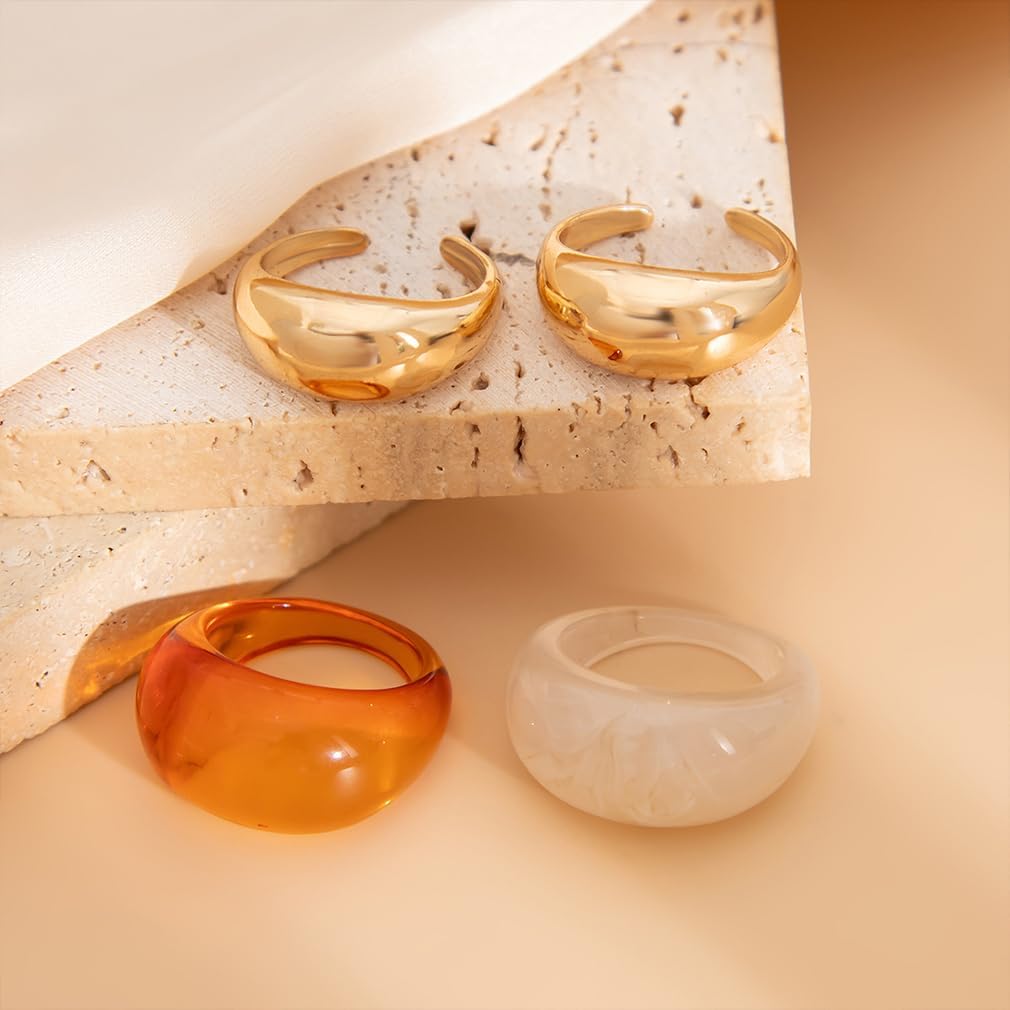 4Pcs Chunky Colorful Resin Stack Rings Set for Women Fashion Rainbow Acrylic Statement Ring Vintage Gold Plastic Knuckle Jewelry Stackable Accessories - Image 7