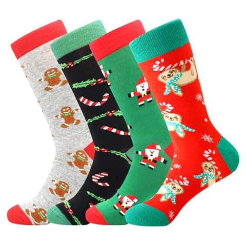 TOAMOUR 4 Pairs Christmas Socks for Men, Christmas Gifts for Father, Fun Novelty Cotton Crew Socks, Stocking Stuffers for Dad Cover
