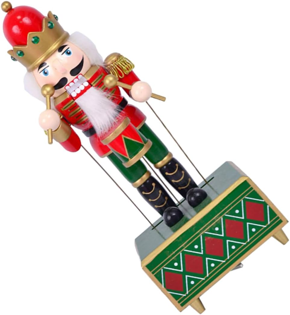 PRETYZOOM 32cm Wooden Nutcracker Soldier Xmas Music Box Festive Christmas Decor Puzzle Music Box Nutcracker Musical Adorn Rotating Decor