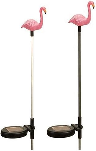 E2183 - Luz LED solar con diseño de flamenco rosa con cambio de color, tamaño mediano, paquete de 2