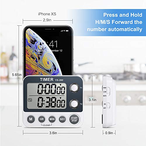 Homemall Digital Dual Kitchen Timer, Cooking Timer, Dual Count Up ＆ Down Timer With Magnetic Back, Large Display, Adjustable Volume And Flashing Alarm Light, On/Off Switch Stopwatch, Battery Included #TOP3