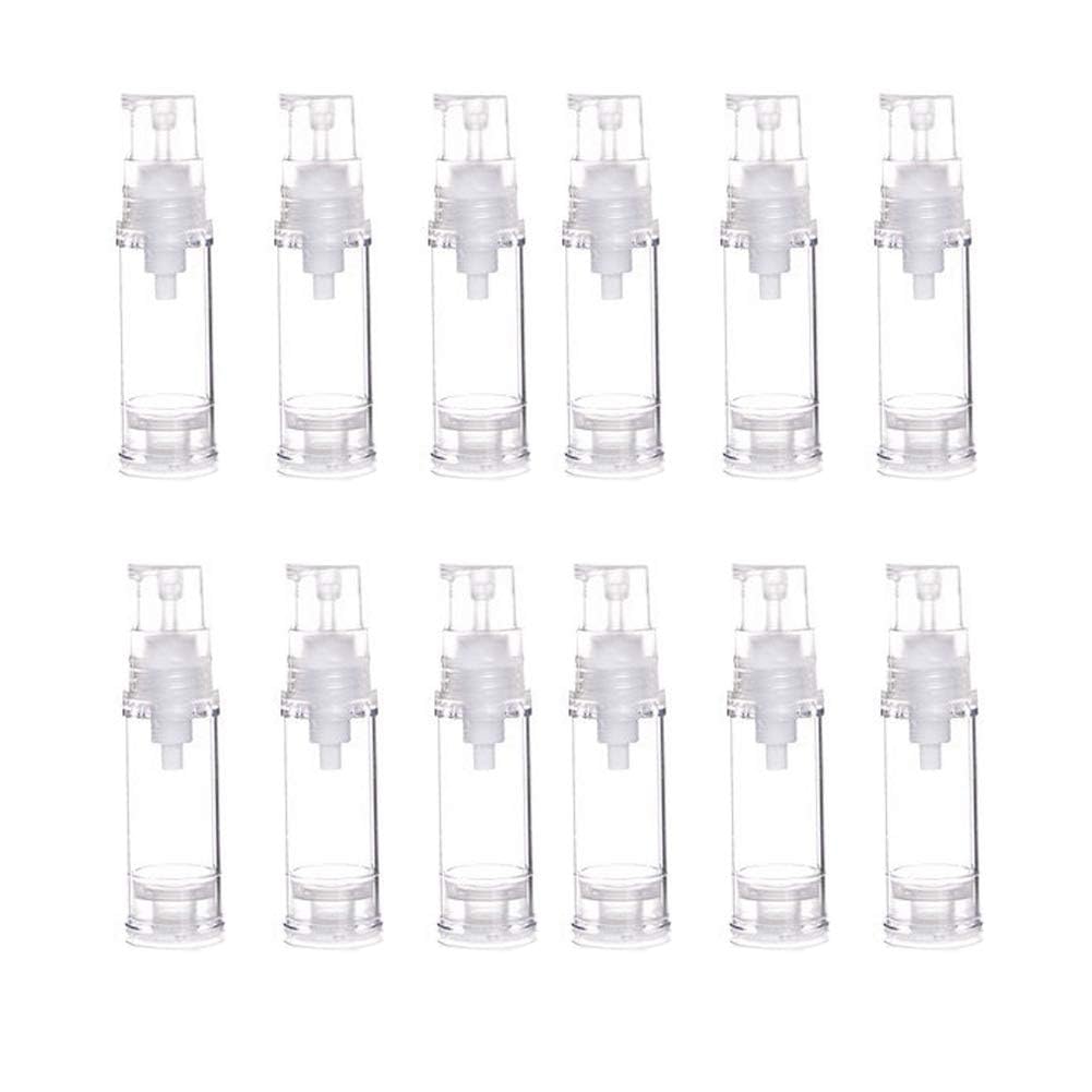 erioctry 12Pcs 10ML Empty Refillable Cosmetic Containers Cream Lotion Bottles Portable Clear Plastic Airless Vacuum Pump Bottle Sample Packing