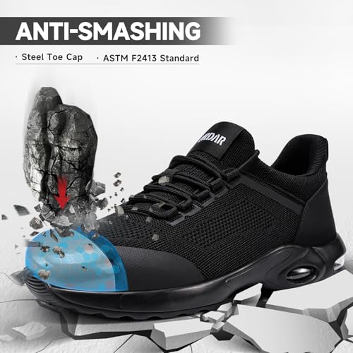 Image of LARNMERN Steel Toe Shoes for Men Women Lightweight Safety Toe Tennis Sneakers Breathable Slip Resistant Work Shoe Comfort Indestructible (10,Black,RSA51008)