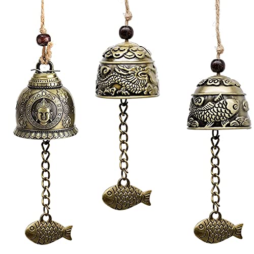 3 Piezas Carrillon de Viento, Carrillon de Viento Exterior, Campanas de Viento Vintage, Suerte Campanas de Dragón, Campana de Viento Chinas de Feng Shui, para Decoración de Jardín Familia Cover