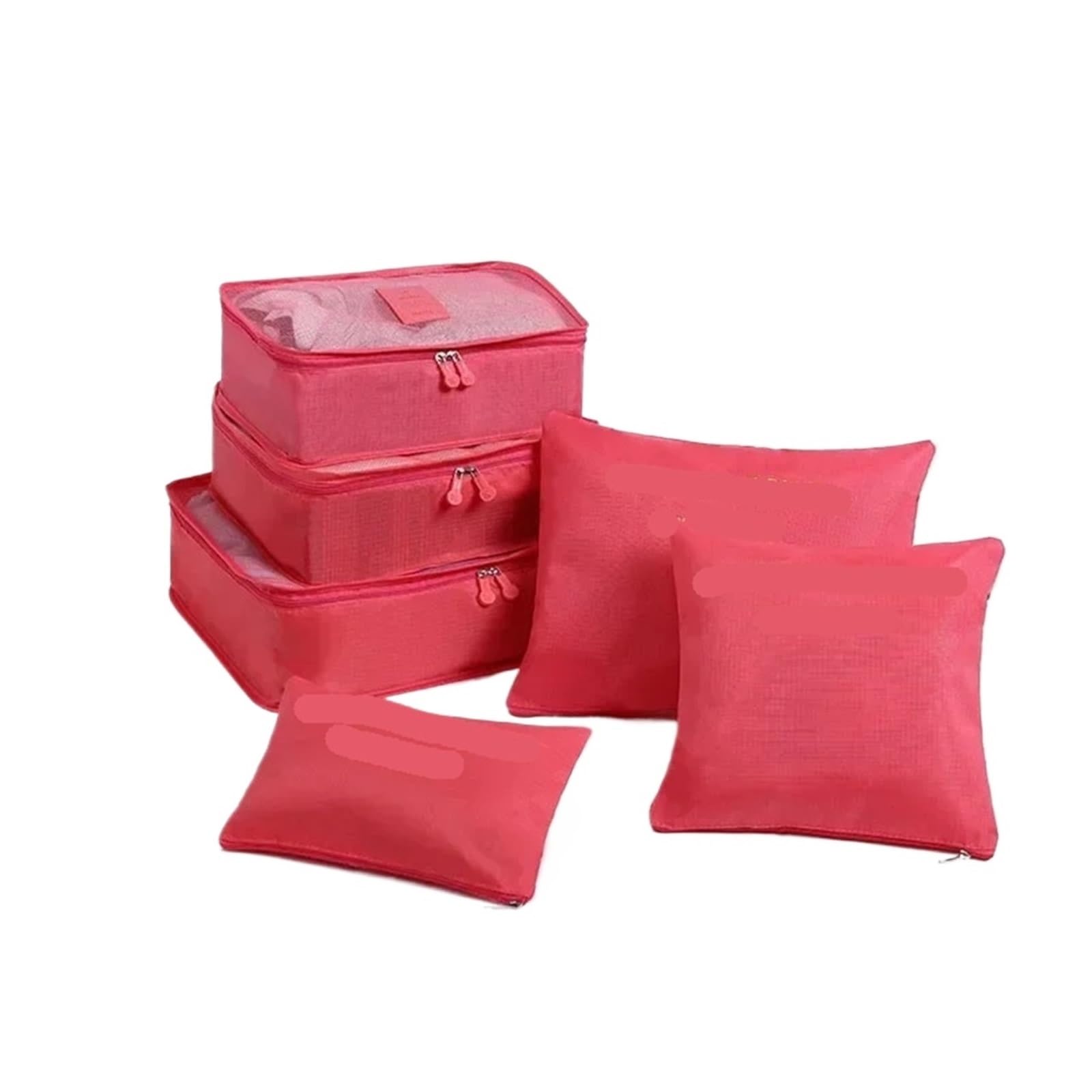 6Pcs Set Travel Organizer Foldable Storage Bags Suitcase Zip Packing Cubes Cases Portable Luggage Clothes Shoe Tidy Pouch for Suitcases(Red)
