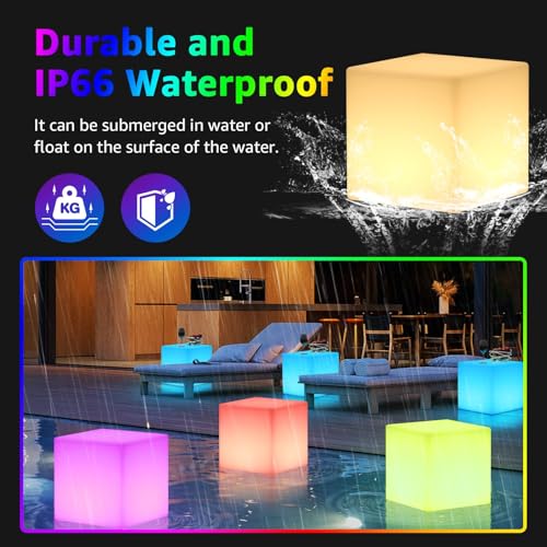 Image of FUYO 16 inch LED Light Cube with Remote Waterproof Light Up Cube Chair, 16 RGB Colors LED Table for Kids Night Light, Glow Cube for Indoor Outdoor Home Patio Party (White-16 inch)