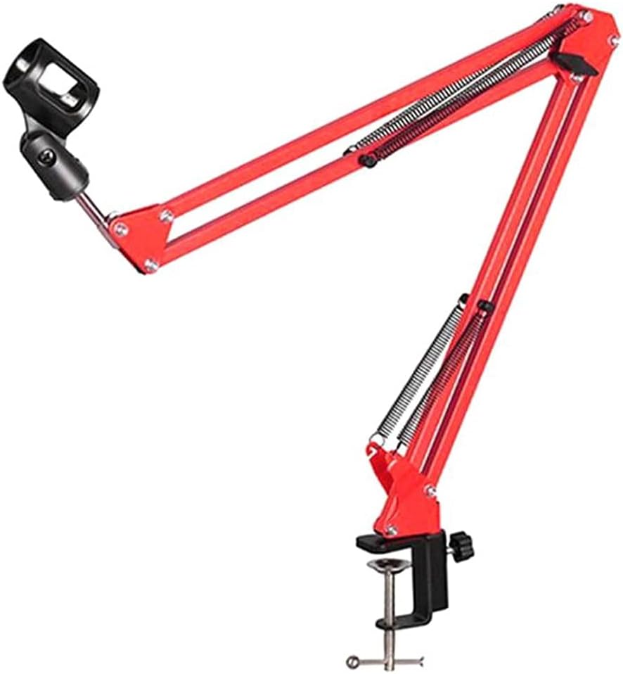 Extendable Recording Microphone Holder with Mic Clip Table Mounting Clamp (Color : White) (Red)