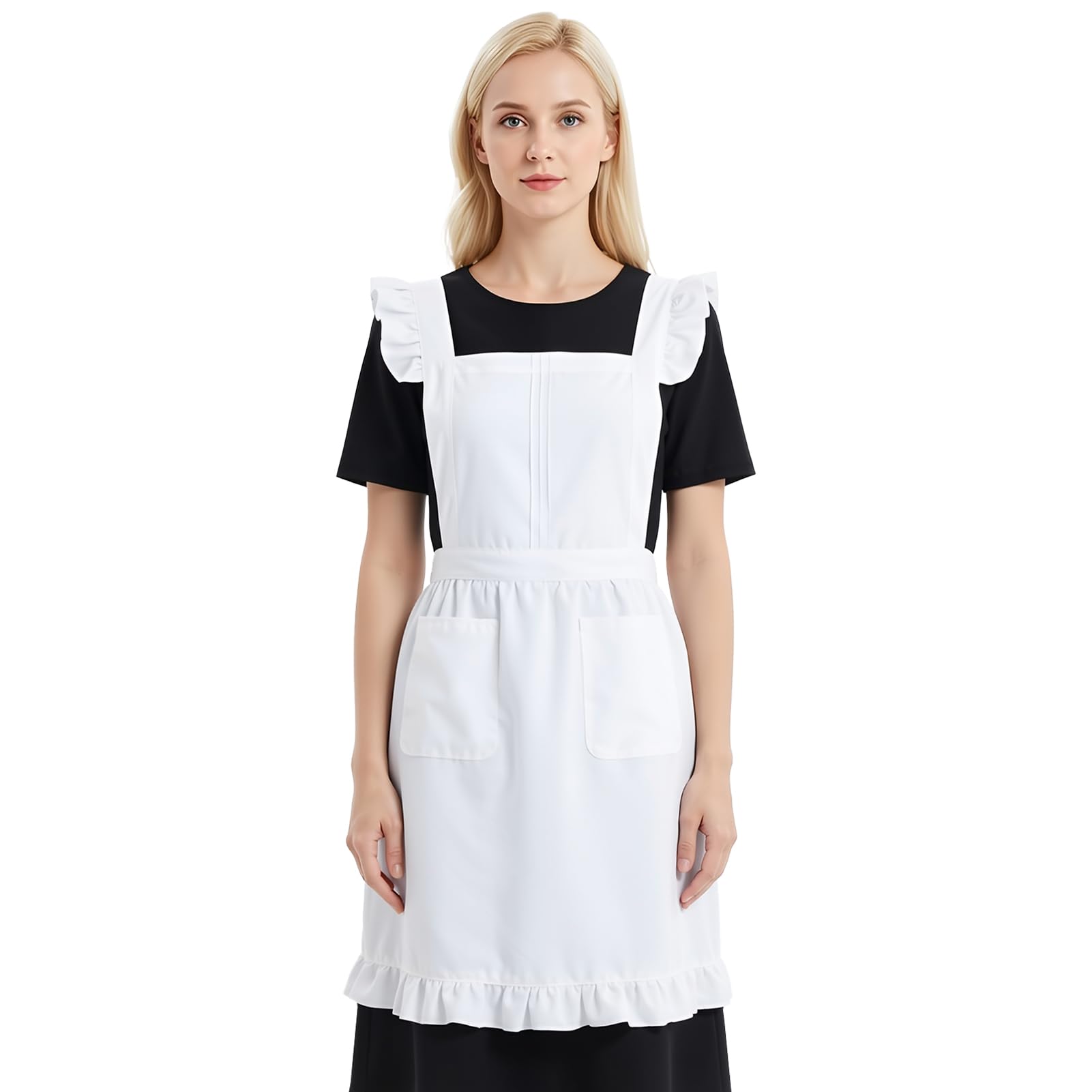 ViEinkaufen Adjustable Ruffle Maid Apron, Retro White Costume Apron Women
