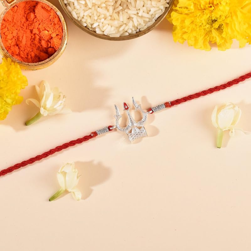 Image of ROOVI Pure 925 Sterling Silver Rakhi for Bhai with Roli Chawal