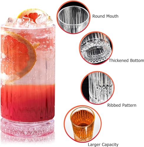 Image of bellemax 300 ML Premium Juice Glasses Drinking Glasses,Highball Lead-Free Glasses,Tumblers for Water,Juice,Beer,Cocktail and Mixed Drinks - 6 Pieces,Transparent (BM-01)