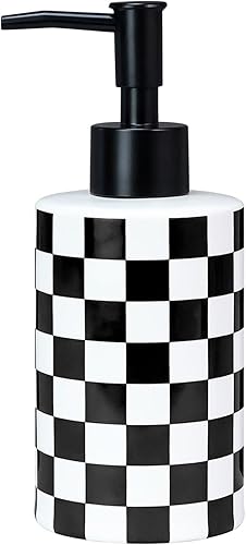 Dispensador de jabón a cuadros con bomba mate, botella de jabón de cerámica blanca y negra para cocina, baño, recipientes de jabón de manos