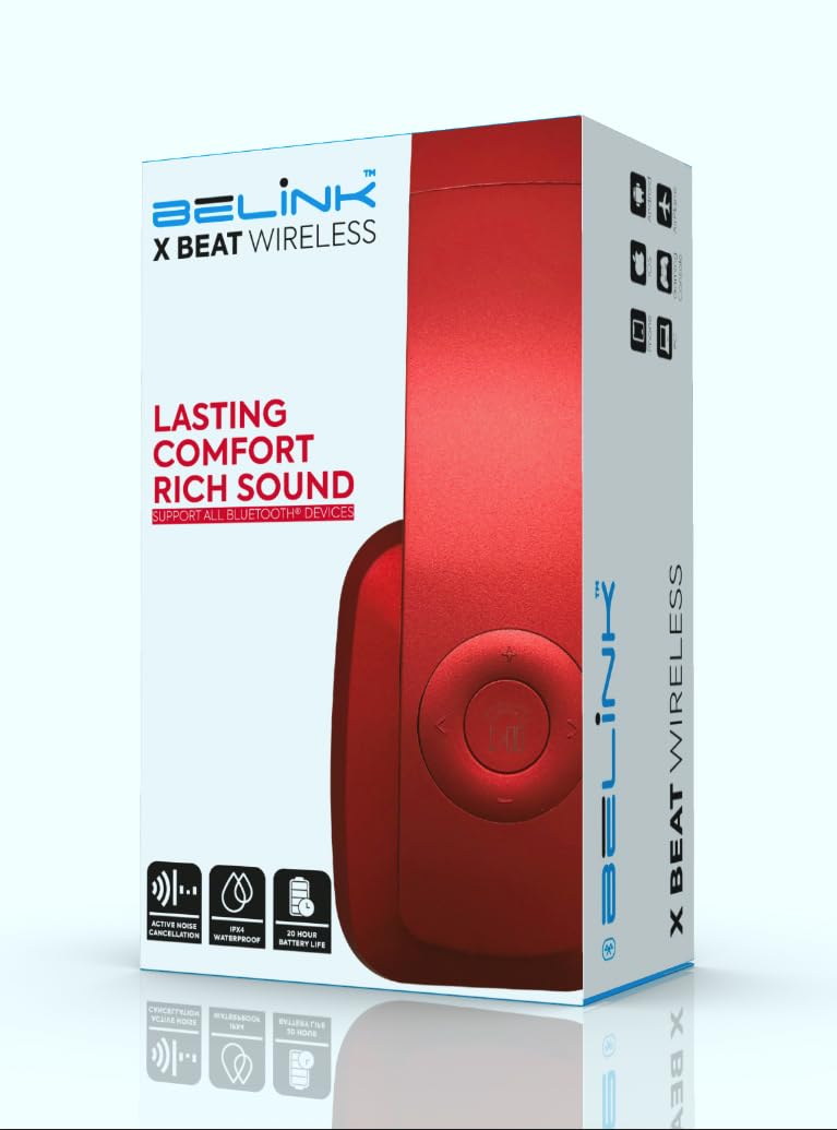 BeLink X Beat Wireless Headphones Red with Zip Case
