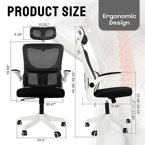 Image of confote Ergonomic Office Chair,Mesh High Back Desk Chair - Adjustable Headrest with Flip-Up Armrests,Swivel Task Chair with Lumbar Support,Computer Chair for Adults (White)